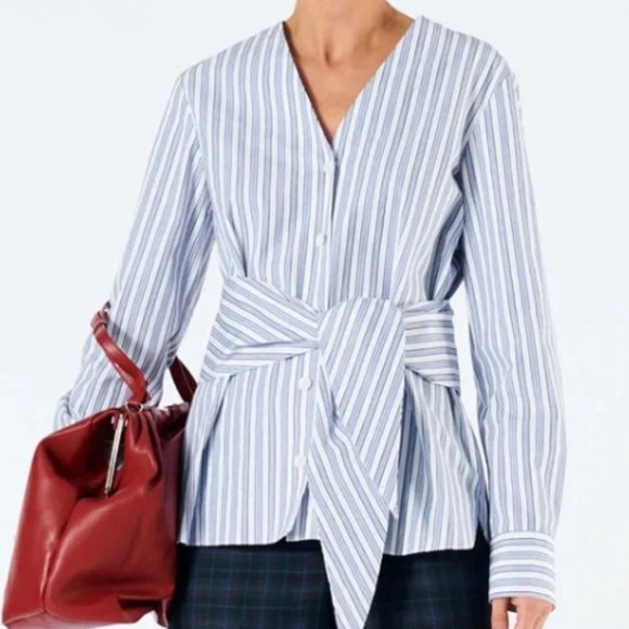 Tibi Liam Striped tie front button down blouse - Picture 11 of 13